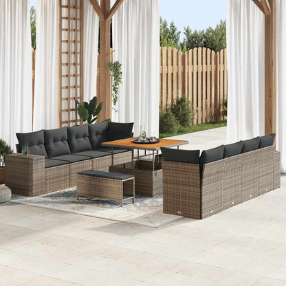 Gartensofa-set mit Kissen 11 pcs Grau Poly-Rattan