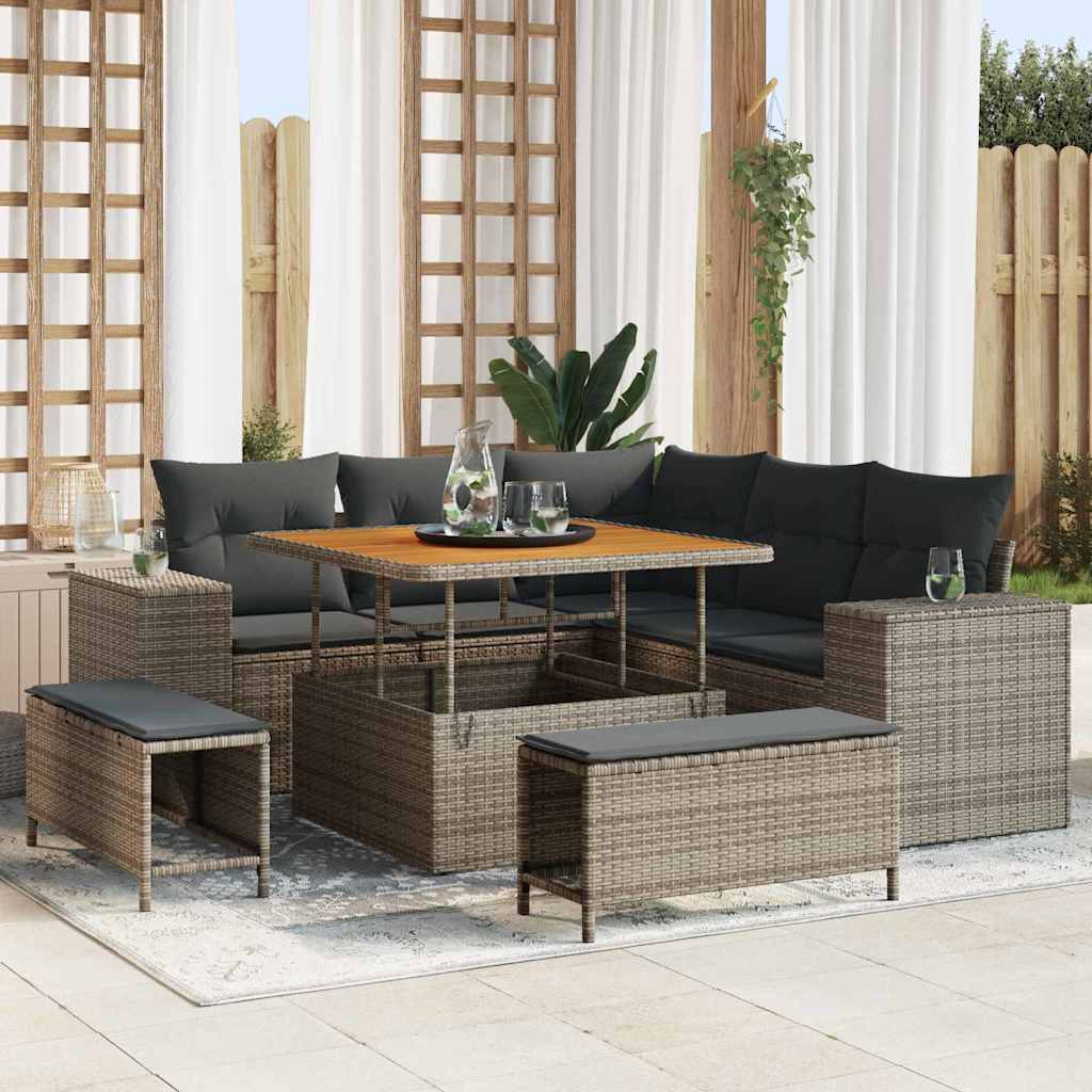 Gartensofa-set mit Kissen 8 pcs Grau Poly-Rattan