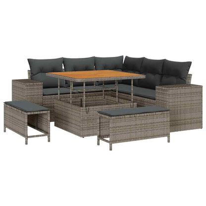 Gartensofa-set mit Kissen 8 pcs Grau Poly-Rattan