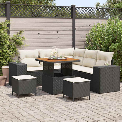 Gartensofa-set mit Kissen 8 pcs Schwarz Poly-Rattan