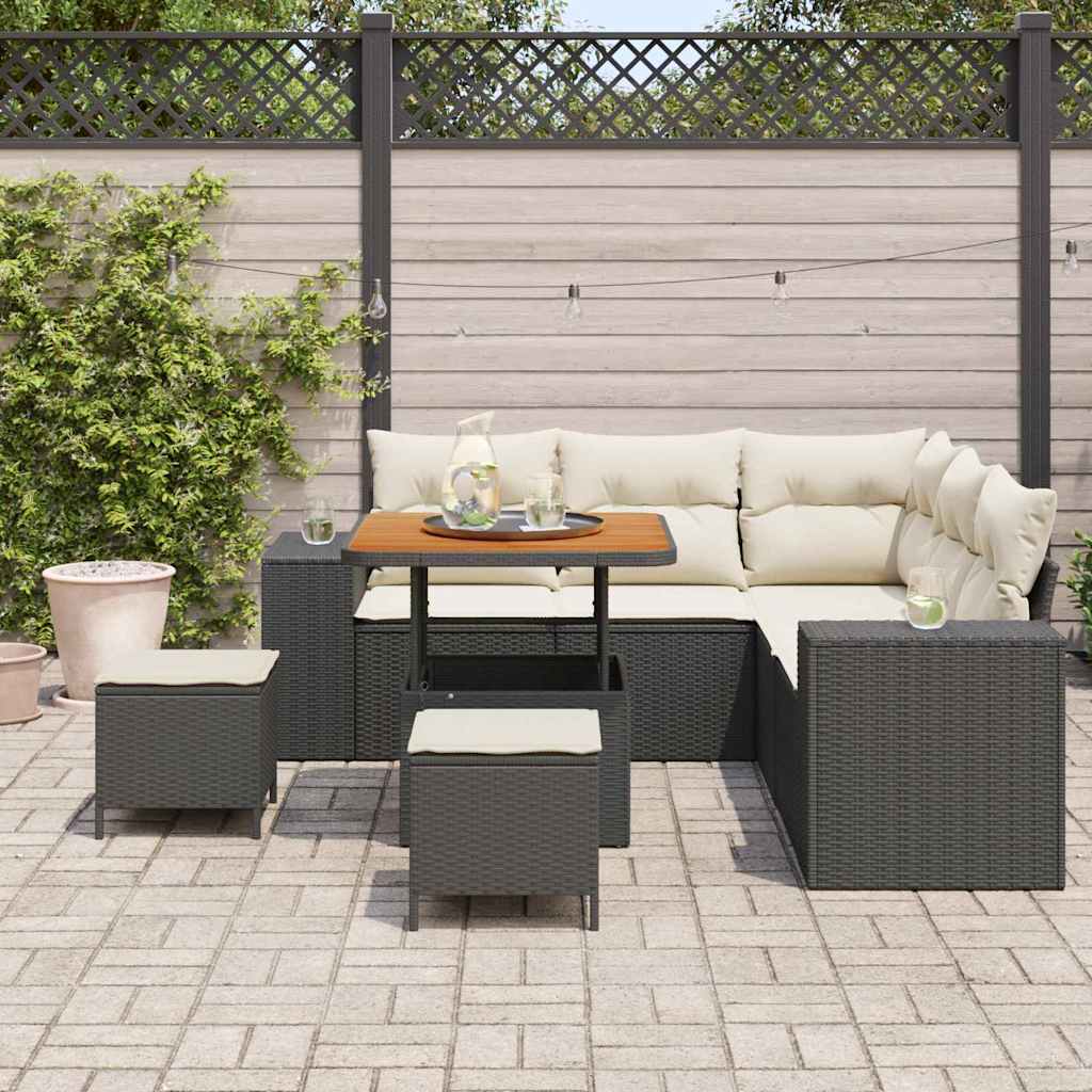 Gartensofa-set mit Kissen 8 pcs Schwarz Poly-Rattan