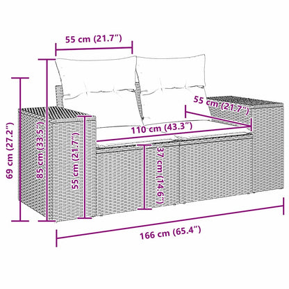 Gartensofa-set mit Kissen 8 pcs Schwarz Poly-Rattan