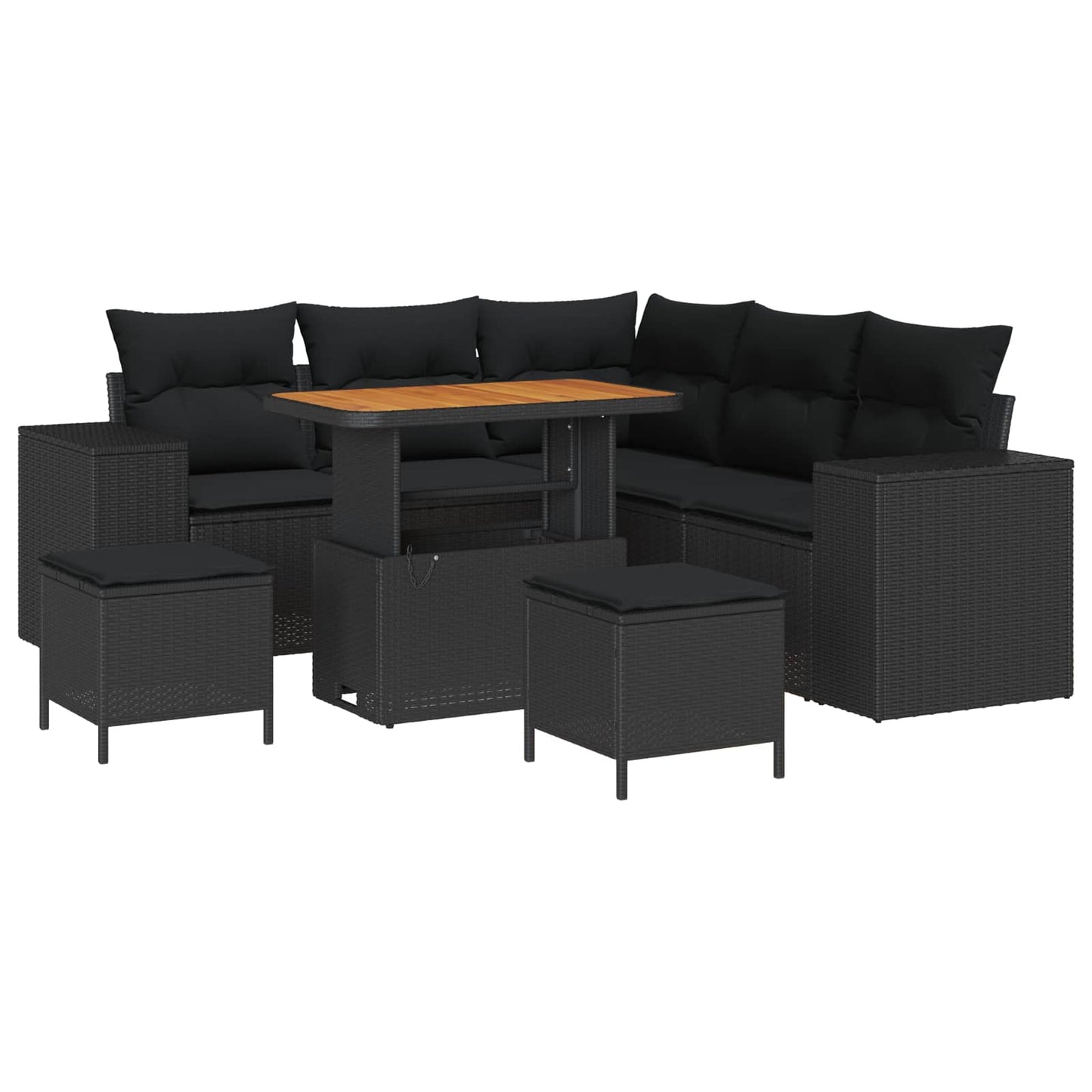 Gartensofa-set mit Kissen 8 pcs Schwarz Poly-Rattan