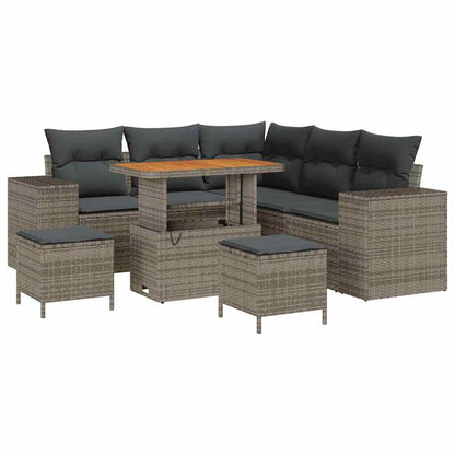 Gartensofa-set mit Kissen 8 pcs Grau Poly-Rattan