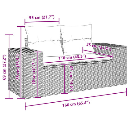 Gartensofa-set mit Kissen 9 pcs Schwarz Poly-Rattan