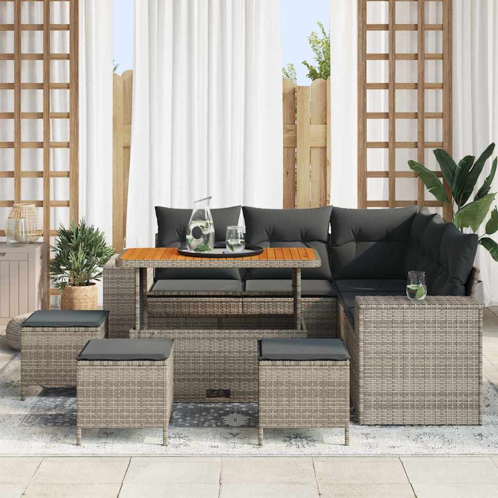 Gartensofa-set mit Kissen 9 pcs Grau Poly-Rattan