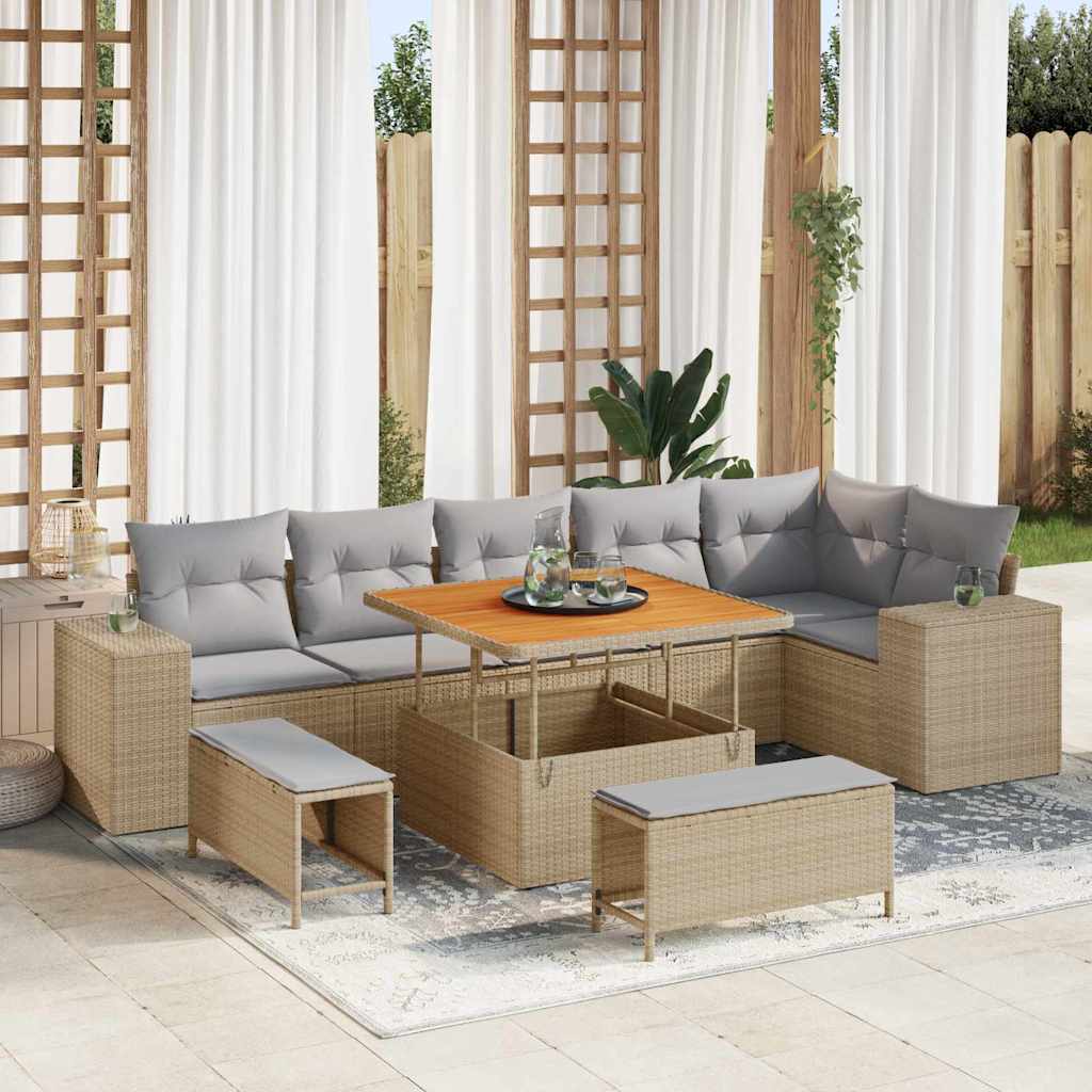 Garten-Sofa-Set 9 pcs Beige Poly-Rattan