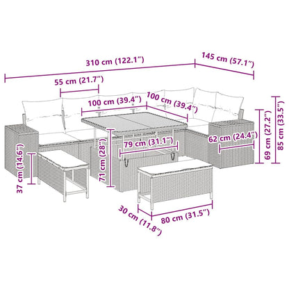 Garten-Sofa-Set 9 pcs Beige Poly-Rattan