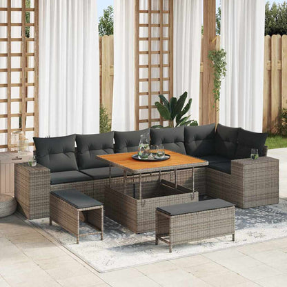 Gartensofa-set mit Kissen 9 pcs Grau Poly-Rattan