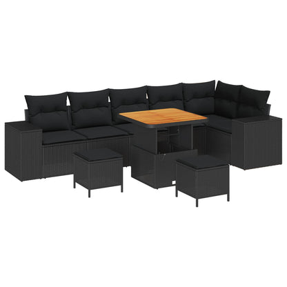 Gartensofa-set mit Kissen 9 pcs Schwarz Poly-Rattan
