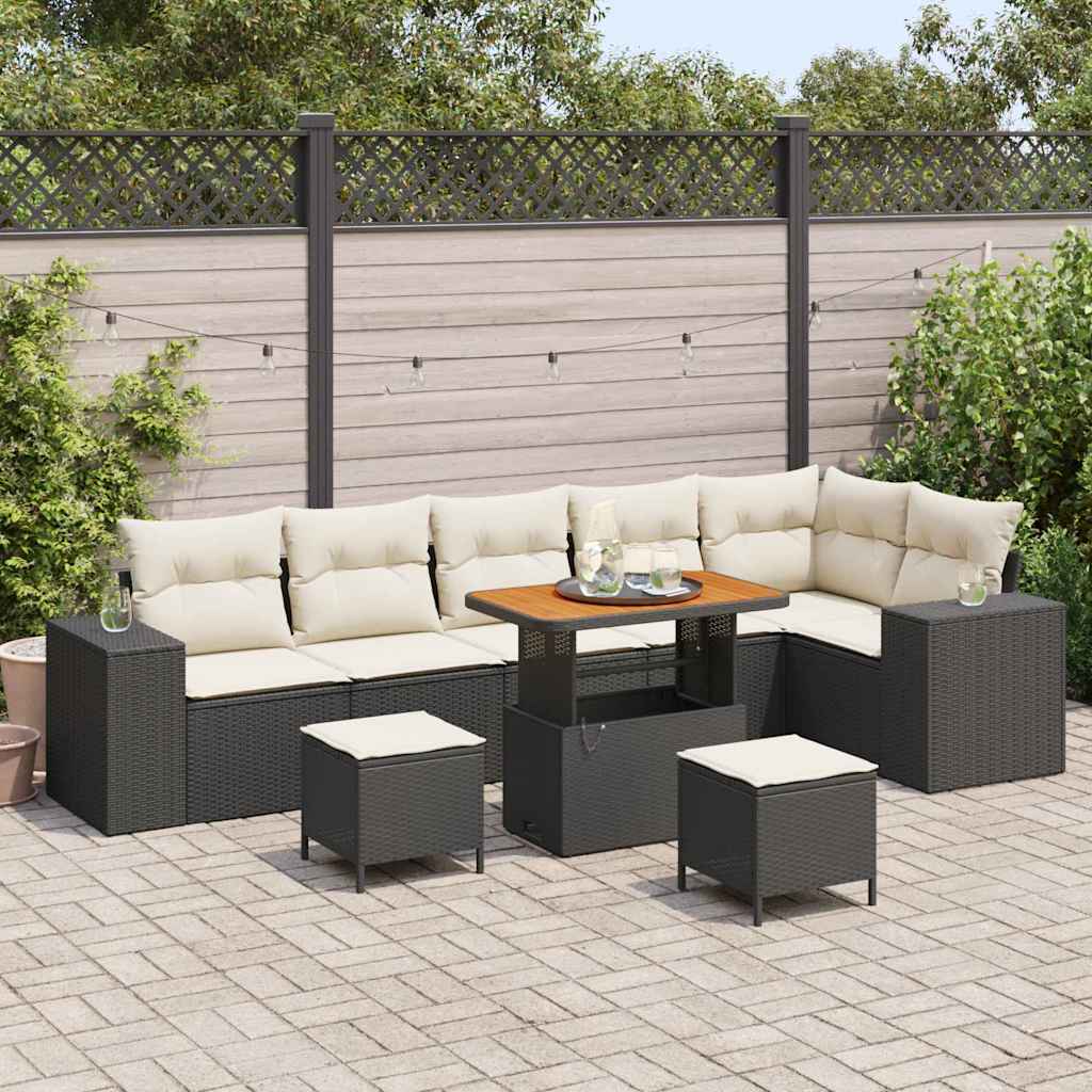 Gartensofa-set mit Kissen 9 pcs Schwarz Poly-Rattan