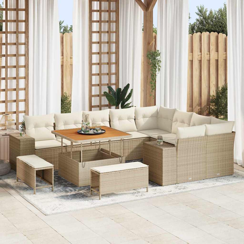 vidaXL Ensemble de canapés de jardin avec coussins 12 pcs Beige Poly-rotin