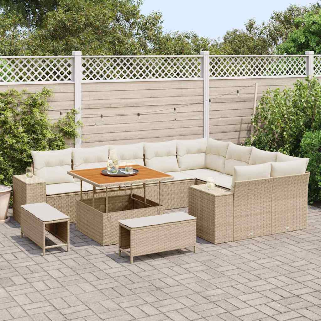 vidaXL Ensemble de canapés de jardin avec coussins 12 pcs Beige Poly-rotin