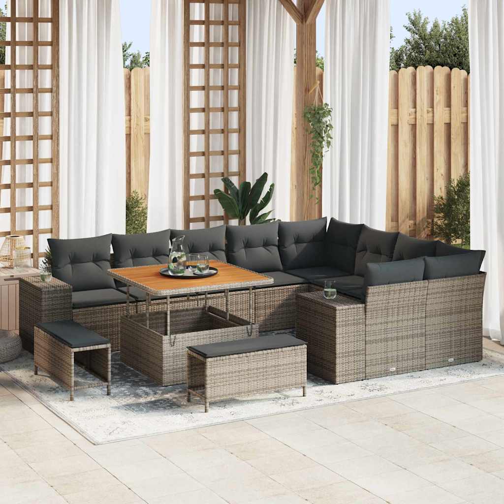 Gartensofa-set mit Kissen 12 pcs Grau Poly-Rattan