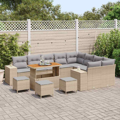 Gartensofa-set mit Kissen 13 pcs Beige Poly-Rattan