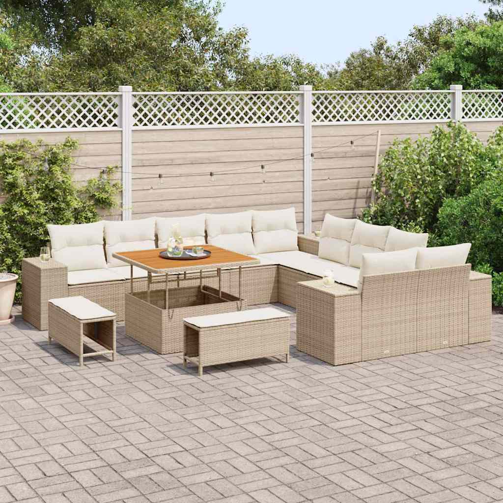 vidaXL Ensemble de canapés de jardin avec coussins 13 pcs Beige résine tressée