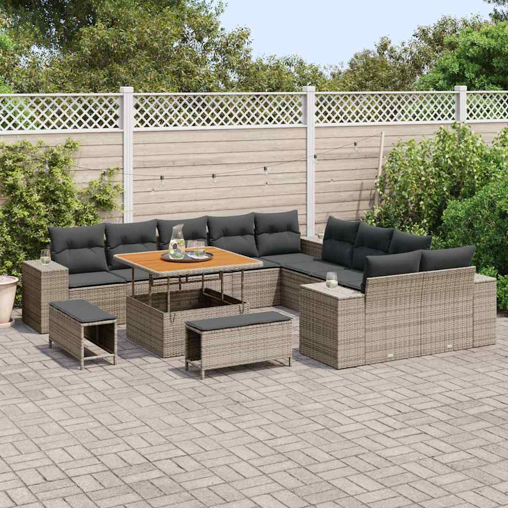 Gartensofa-set mit Kissen 13 pcs Grau Poly-Rattan