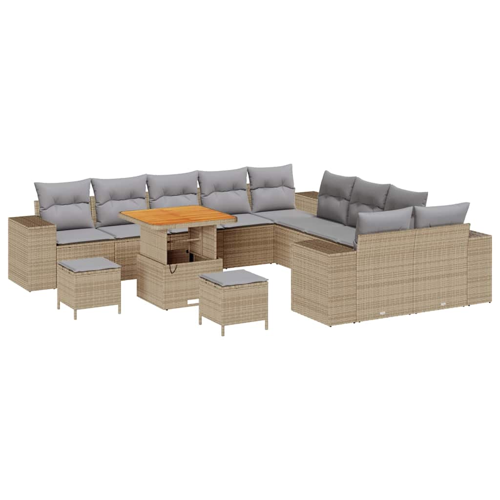 Gartensofa-set mit Kissen 13 pcs Beige Poly-Rattan