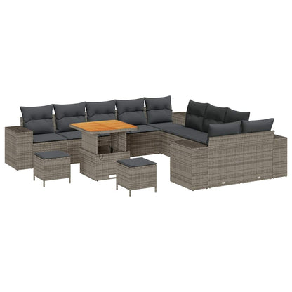 Gartensofa-set mit Kissen 13 pcs Grau Poly-Rattan