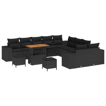 Gartensofa-set mit Kissen 13 pcs Schwarz Poly-Rattan
