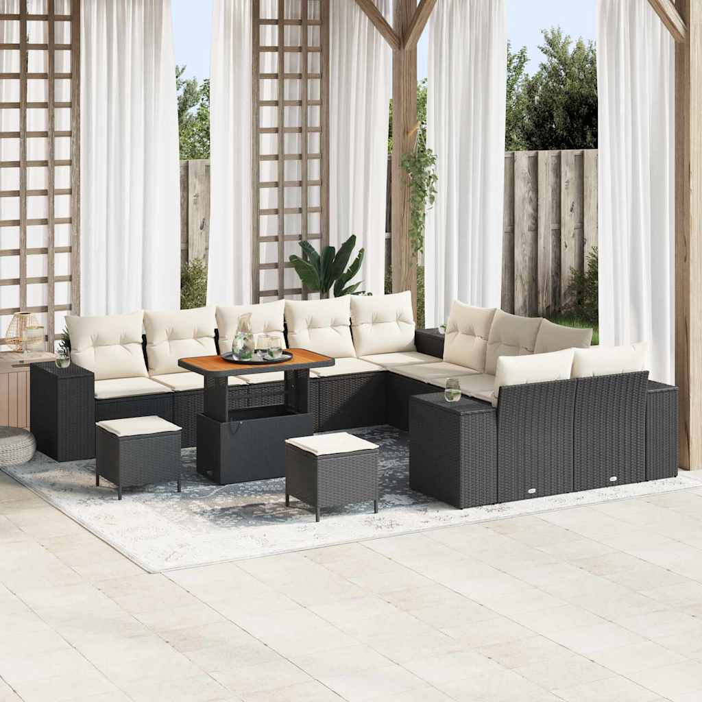 Gartensofa-set mit Kissen 13 pcs Schwarz Poly-Rattan