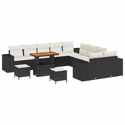 Gartensofa-set mit Kissen 13 pcs Schwarz Poly-Rattan