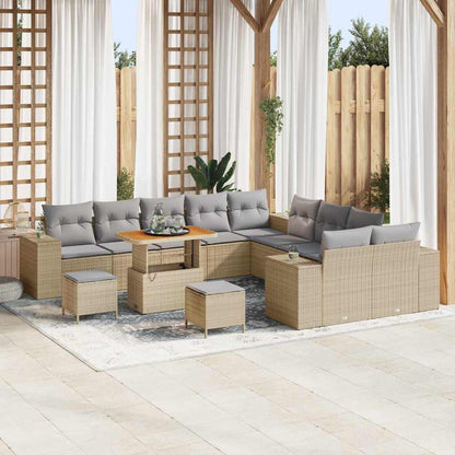 Gartensofa-set mit Kissen 13 pcs Beige Poly-Rattan