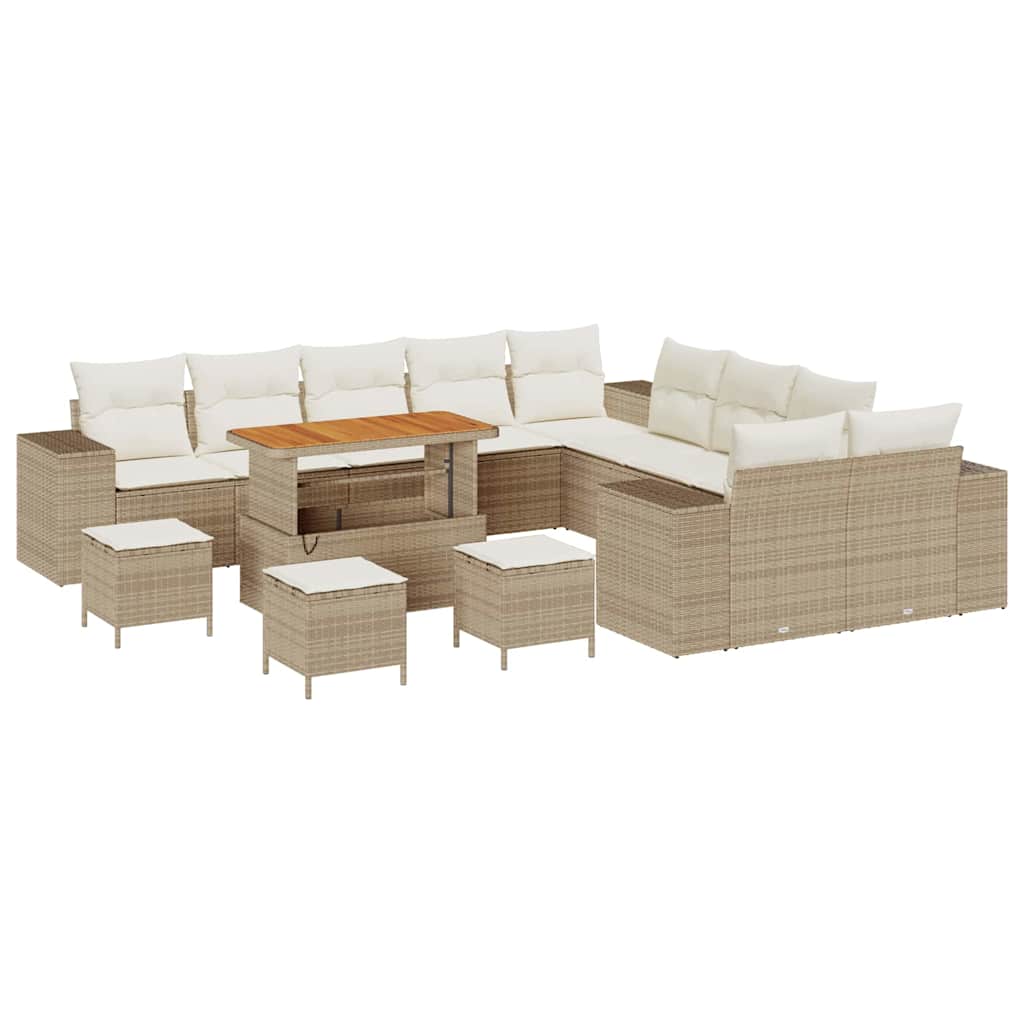 Gartensofa-set mit Kissen 14 pcs Beige Poly-Rattan