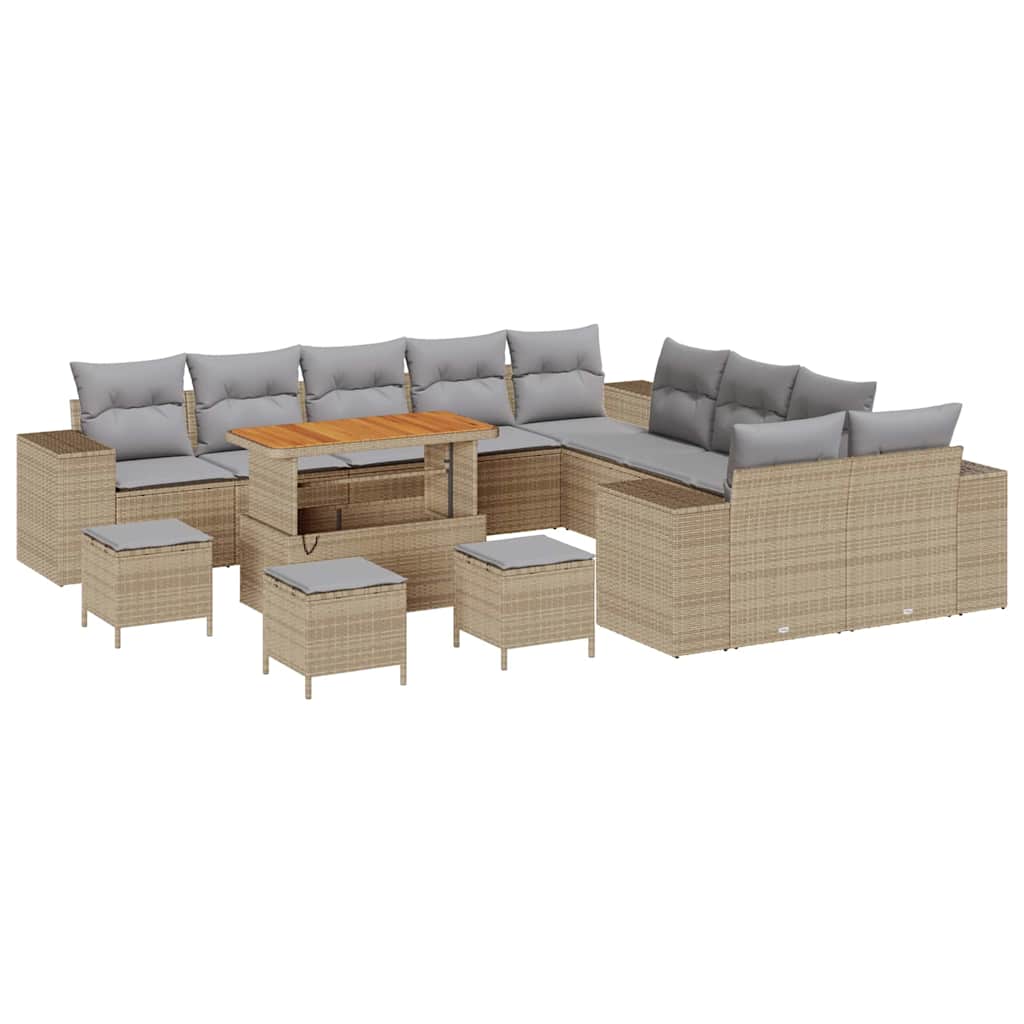 Gartensofa-set mit Kissen 14 pcs Beige Poly-Rattan