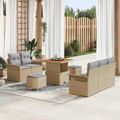 Gartensofa-set mit Kissen 8 pcs Beige Poly-Rattan