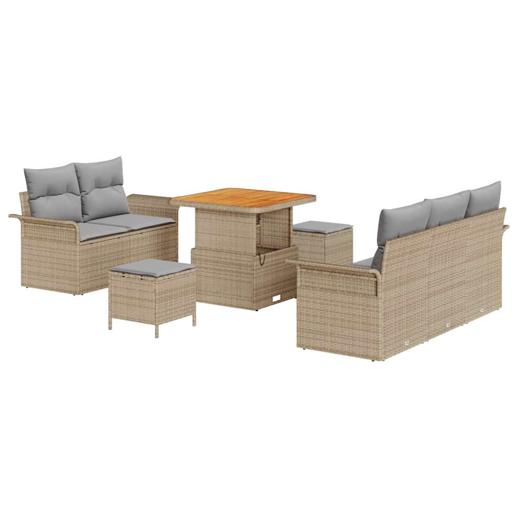 Gartensofa-set mit Kissen 8 pcs Beige Poly-Rattan