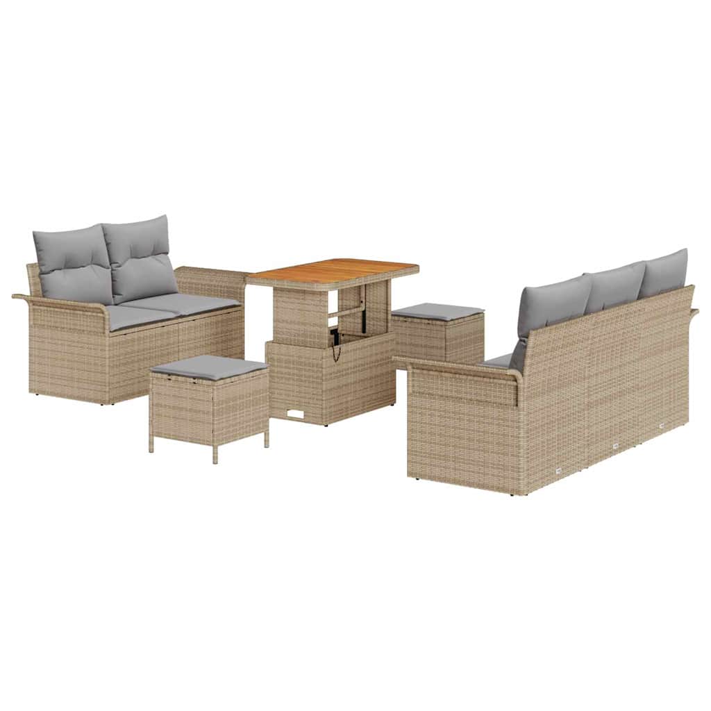 Gartensofa-set mit Kissen 8 pcs Beige Poly-Rattan