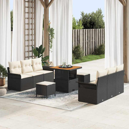 Gartensofa-set mit Kissen 9 pcs Schwarz Poly-Rattan