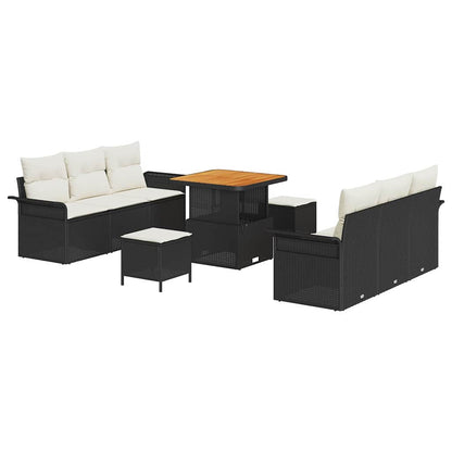 Gartensofa-set mit Kissen 9 pcs Schwarz Poly-Rattan