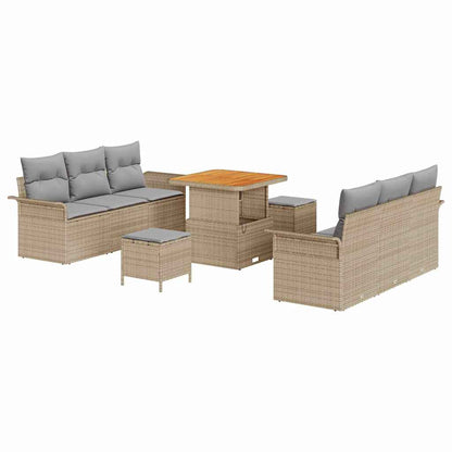 Gartensofa-set mit Kissen 9 pcs Beige Poly-Rattan