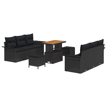 Gartensofa-set mit Kissen 9 pcs Schwarz Poly-Rattan