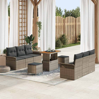 Gartensofa-set mit Kissen 9 pcs Grau Poly-Rattan