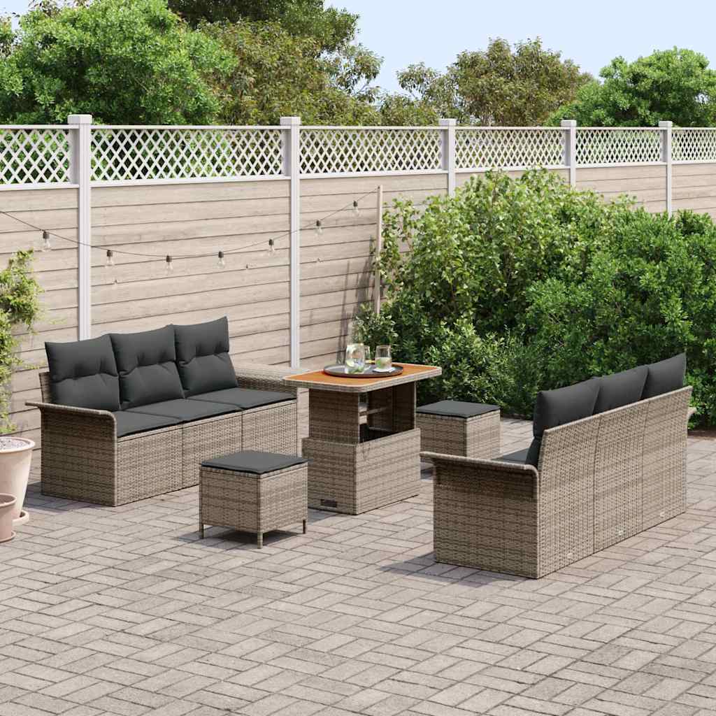 Gartensofa-set mit Kissen 9 pcs Grau Poly-Rattan