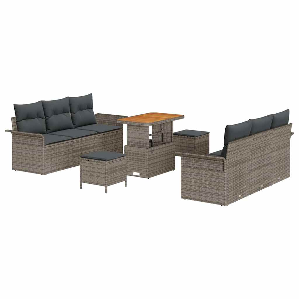 Gartensofa-set mit Kissen 9 pcs Grau Poly-Rattan