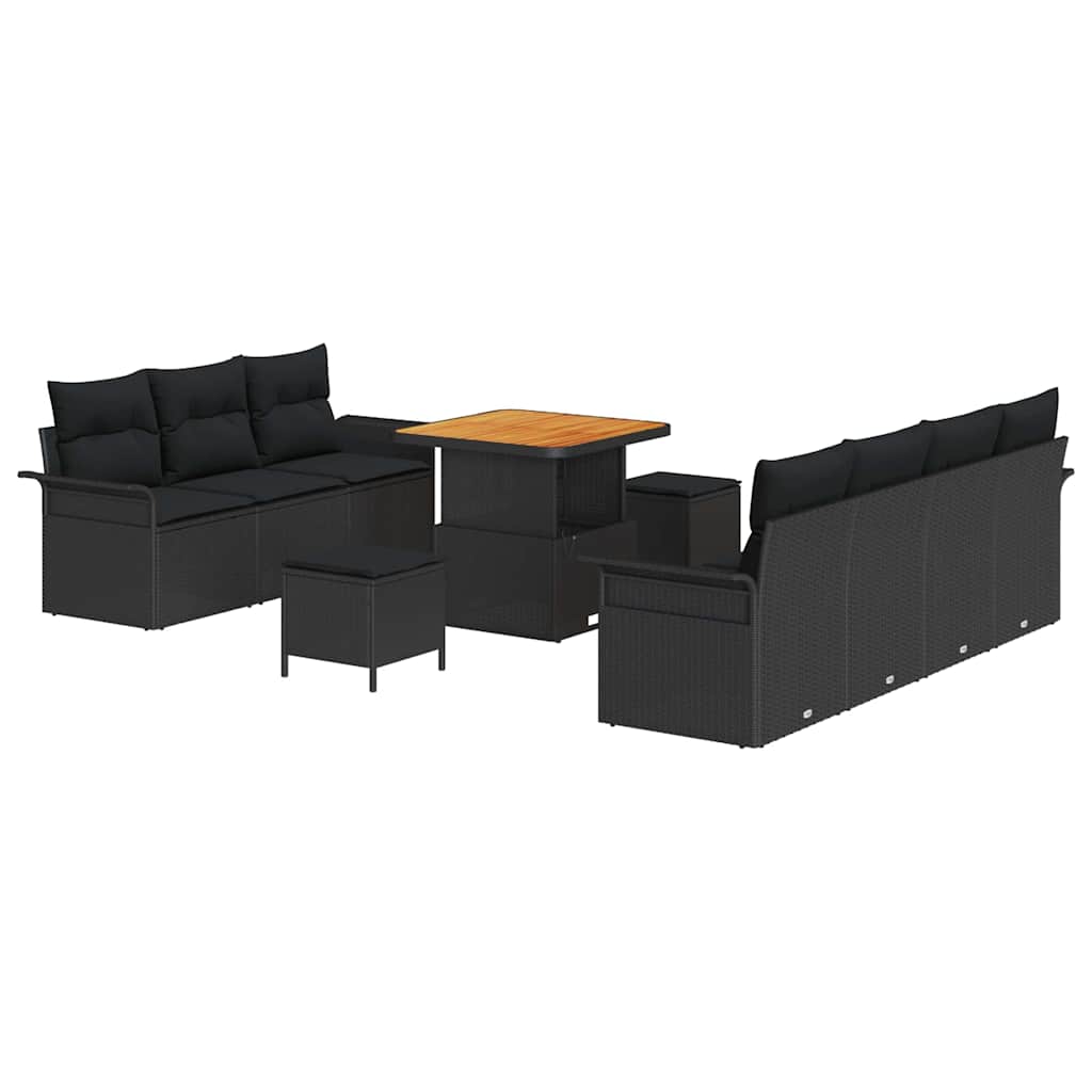 Gartensofa-set mit Kissen 10 pcs Schwarz Poly-Rattan