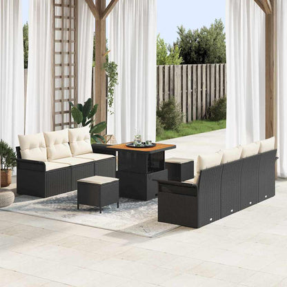 Gartensofa-set mit Kissen 10 pcs Schwarz Poly-Rattan