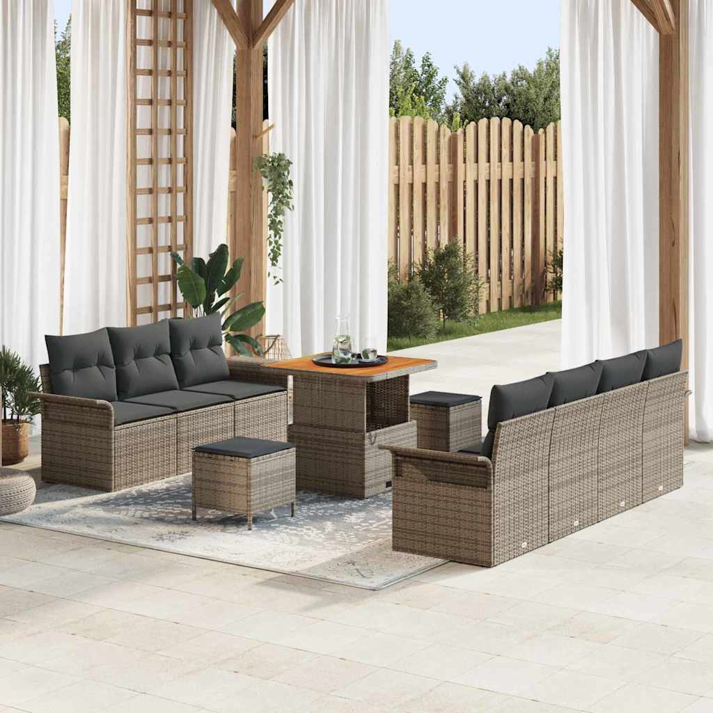 Gartensofa-set mit Kissen 10 pcs Grau Poly-Rattan