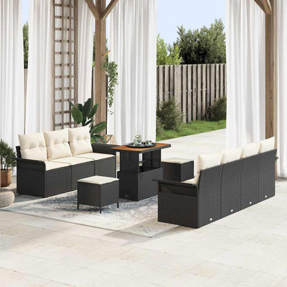 Gartensofa-set mit Kissen 10 pcs Schwarz Poly-Rattan
