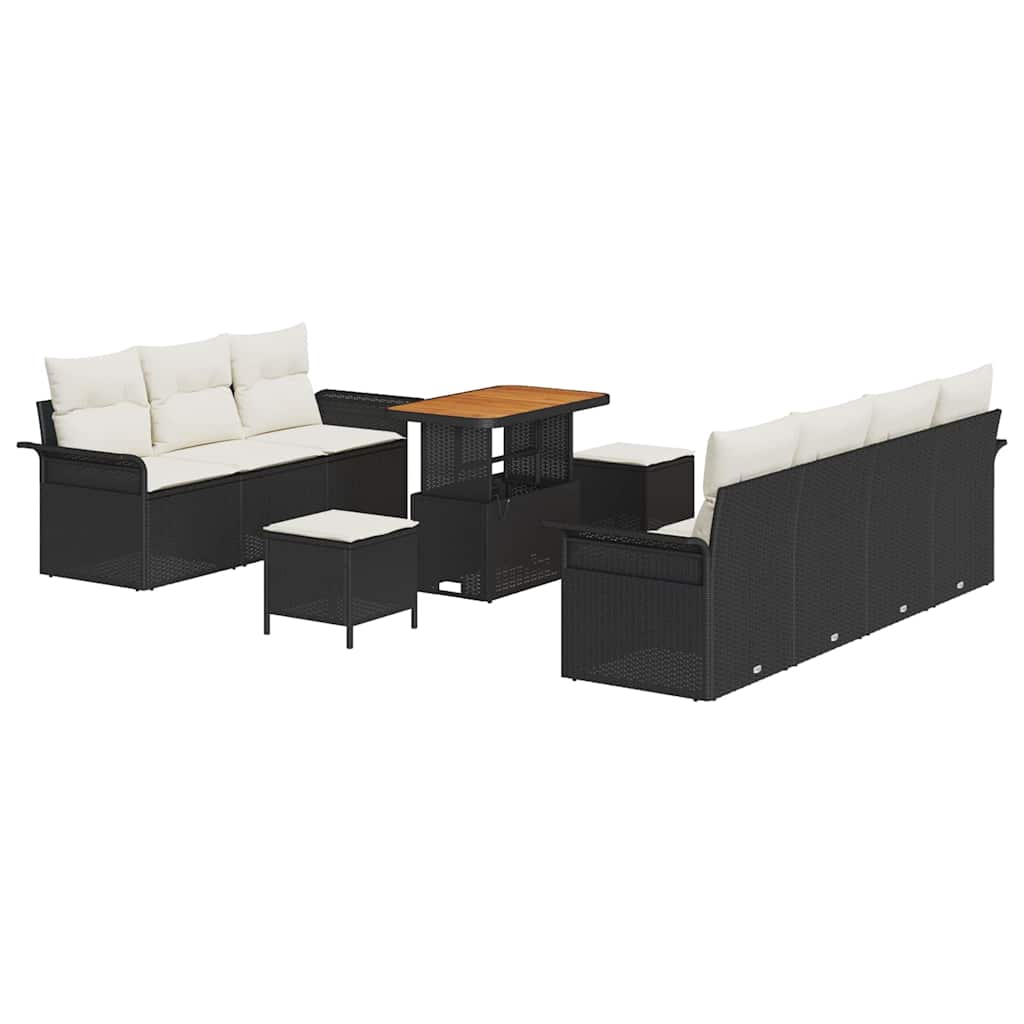 Gartensofa-set mit Kissen 10 pcs Schwarz Poly-Rattan