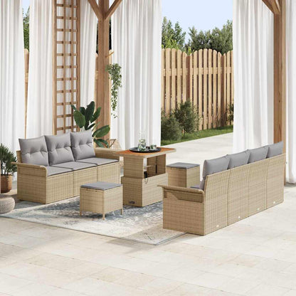 vidaXL Salon de jardin avec coussins 10 pcs Beige résine tressée
