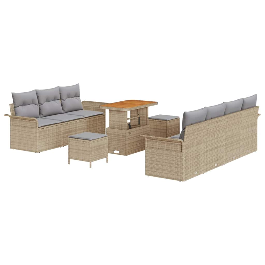 vidaXL Salon de jardin avec coussins 10 pcs Beige résine tressée