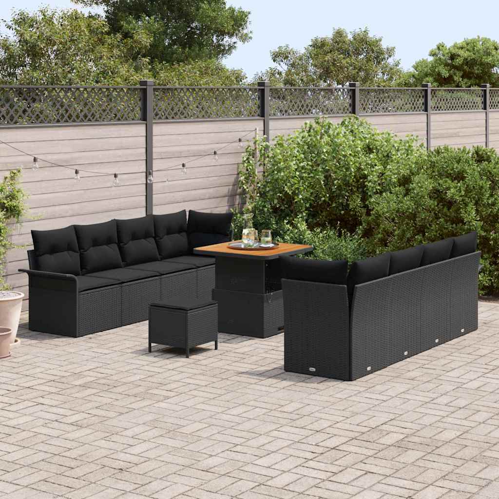 vidaXL Ensemble de canapés de jardin avec coussins 11 pcs Noir Résine tressée