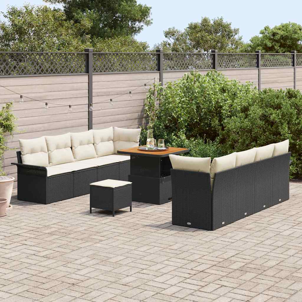vidaXL Ensemble de canapés de jardin avec coussins 11 pcs Noir Résine tressée