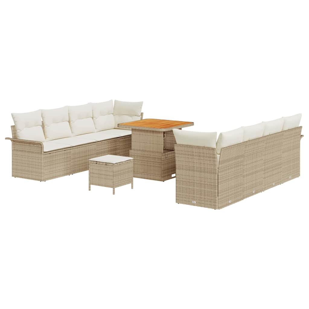 Gartensofa-set mit Kissen 11 pcs Beige Poly-Rattan