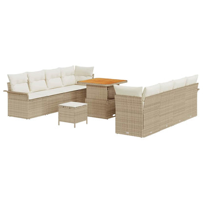 Gartensofa-set mit Kissen 11 pcs Beige Poly-Rattan